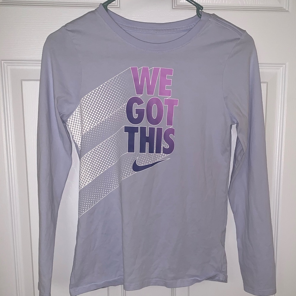 Kids size large purple Nike shirts that’s says “we got this ”